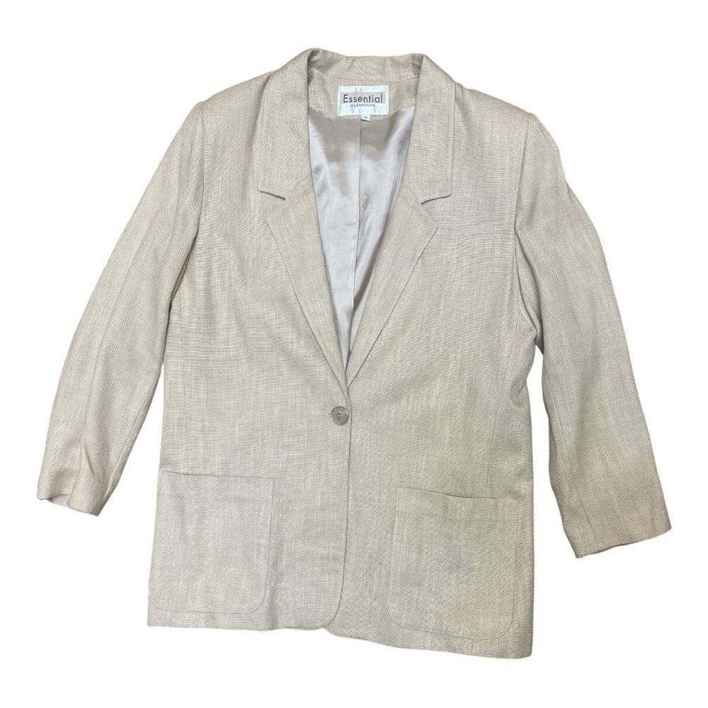 Vintage Rayon Lined Essentials Elements Women's Cream Blazer Size S Preppy Work